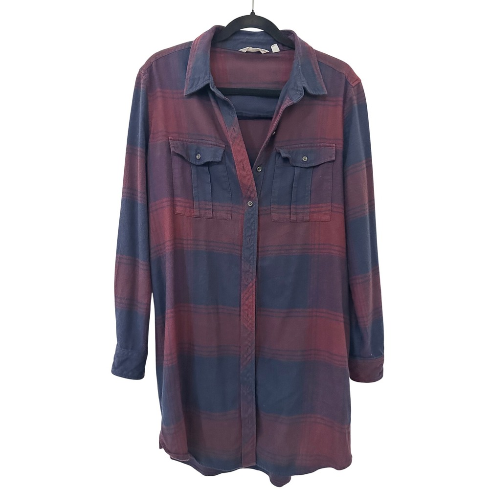 Athleta Womens Plaid Flannel Button Down Shirt Dress Size M Gingham Fall Western